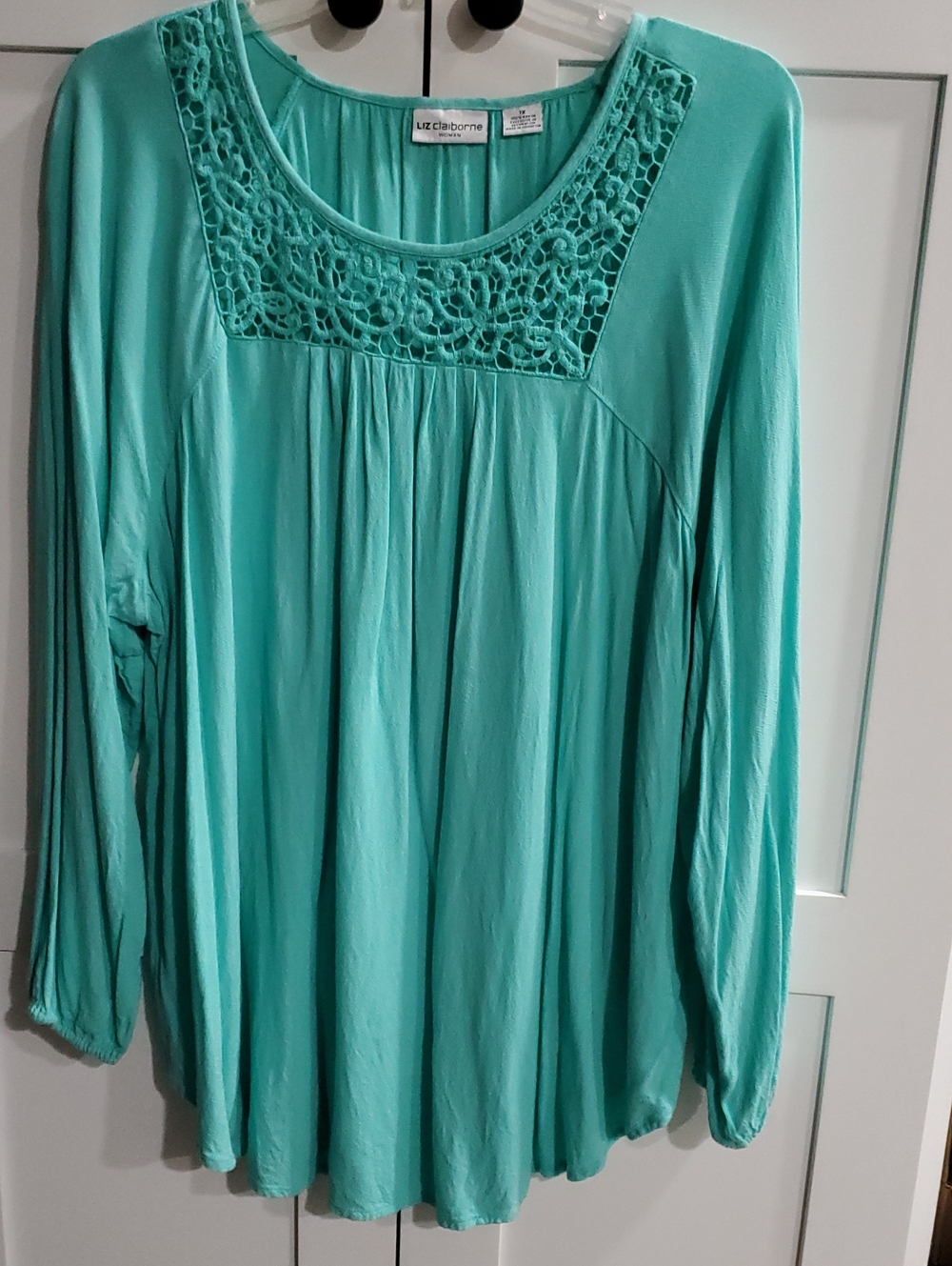 Liz Claiborne Women's Turquoise Crochet-Trim Long Sleeve Top